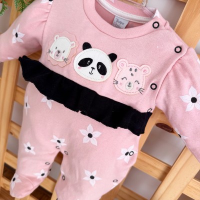 Macacão Malha Trape Zape - Leoa, Oncinha e Pandinha - Rose e Preto